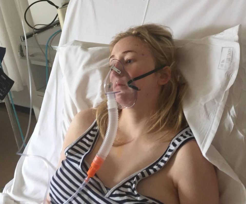 Fighting for life . . . Hannah hooked up to a ventilator after the dodgy booze 