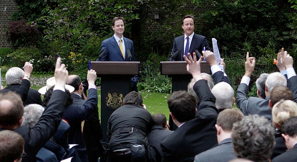 Nick Clegg with PM David Cameron after forming a coalition government in 2010