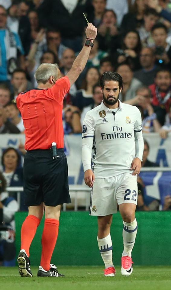 Isco was booked after catching a defender high on the ankle early in the second half