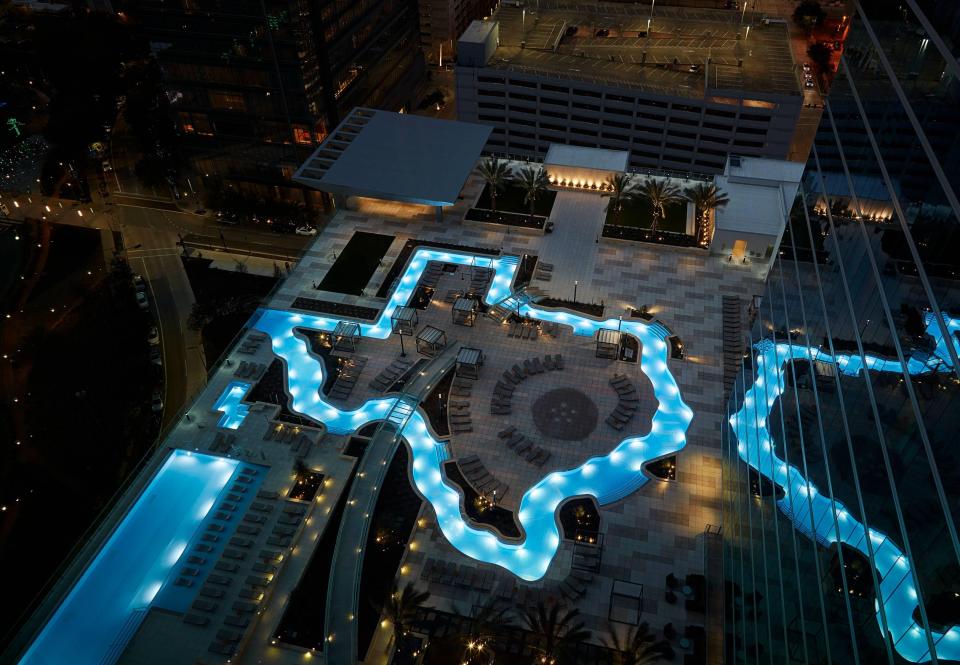 The Marriott Marquis hotel in Houston has a giant lazy river on its roof that takes 15 minutes to complete