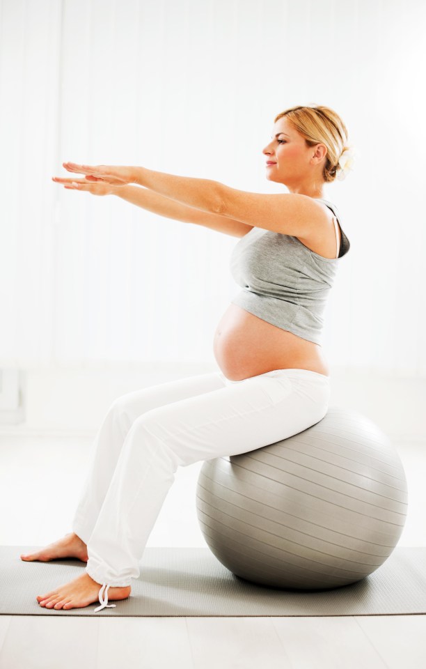 Using a swiss ball to exercise as your pregnancy progresses can help avoid injury and take some of the weight of your growing bump