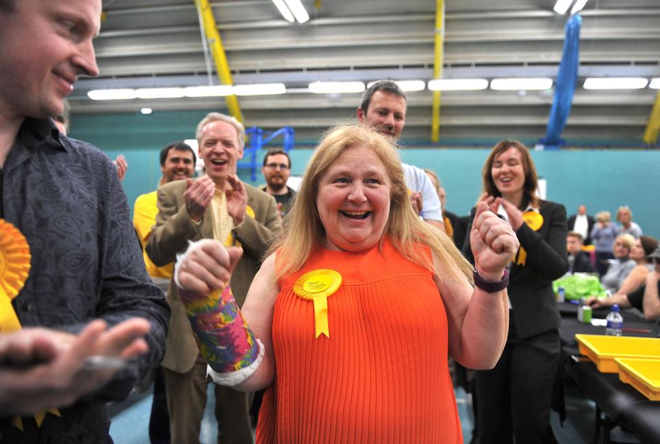  Liberal Democrat candidate for Chelmsford West, Jude Deakin cheers after holding on to her spot in Essex