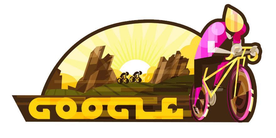  The Google Doodle today (May 5) shows cyclists navigating through mountains