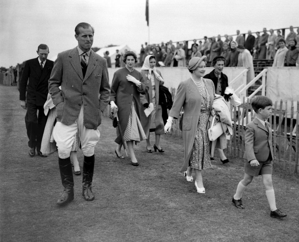  Philip walks with his son Charles, Prince of Wales, the Queen Mother, Princess Alexandra and the Duchess of Kent