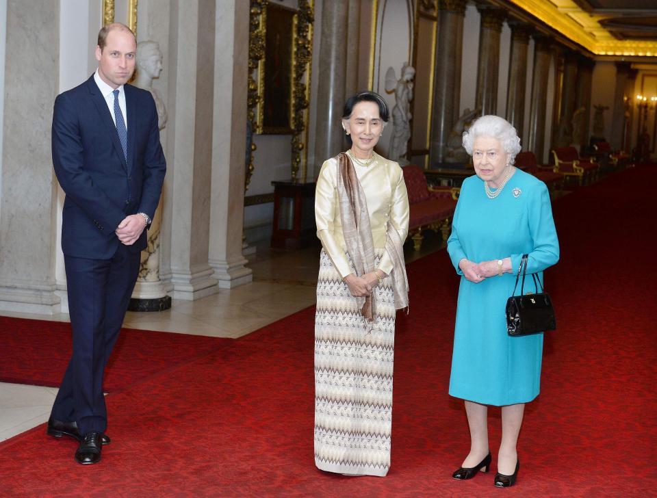  Support... Queen and William at Buckingham Palace with Burmese Nobel Peace laureate Aung San Suu Kyi