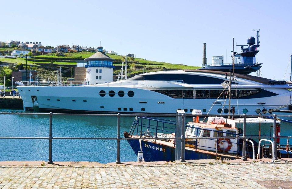  The impressive 210-foot yacht gleamed in the sunshine as it pulled into Whitehaven, Cumbria