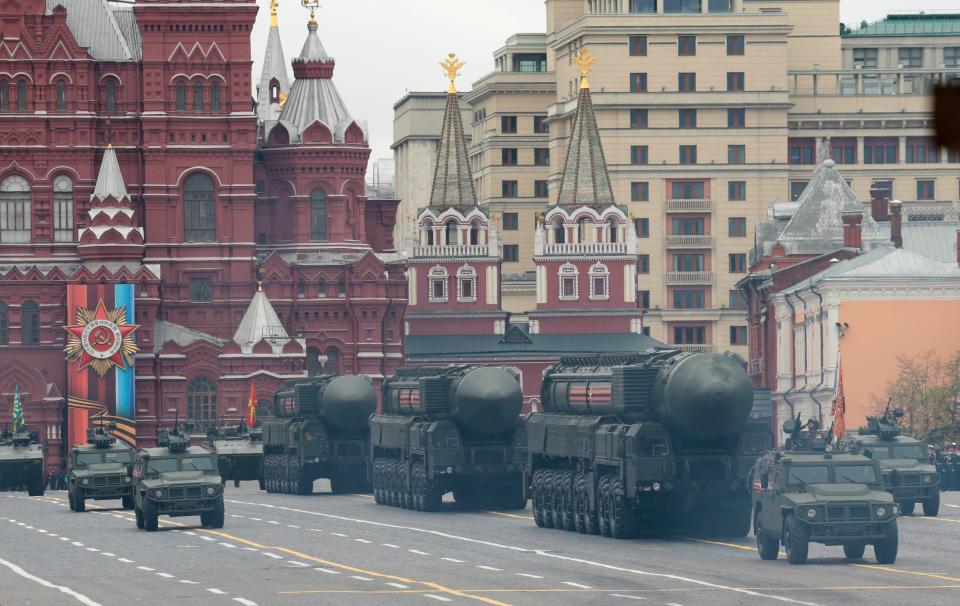  Several of the terrifying weapons were put on display during the parade