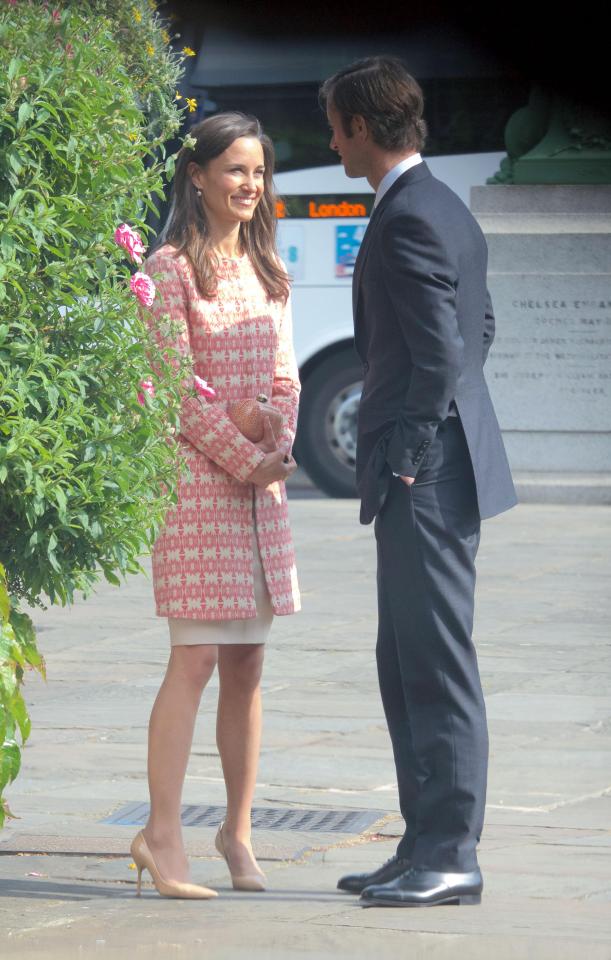 Pippa grins at fiance James adoringly outside the church near his Chelsea mansion