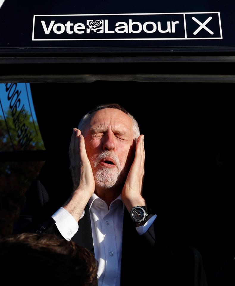  Jeremy Corbyn takes a moment on the campaign bus after an event in Leeds