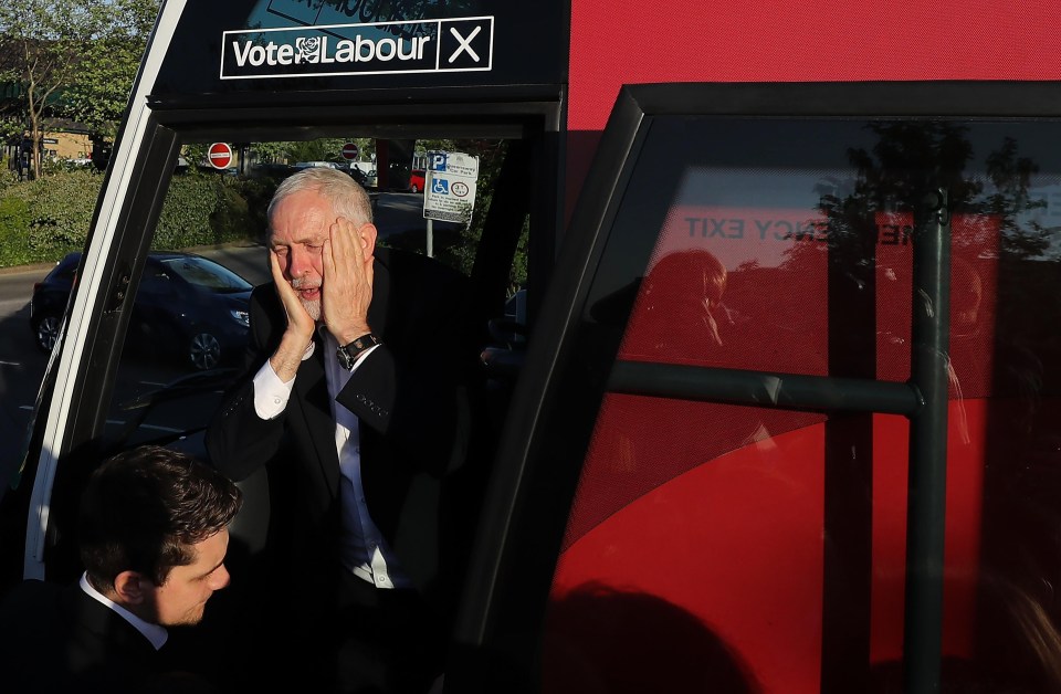 Corbyn sits disparaged on campaign tour bus