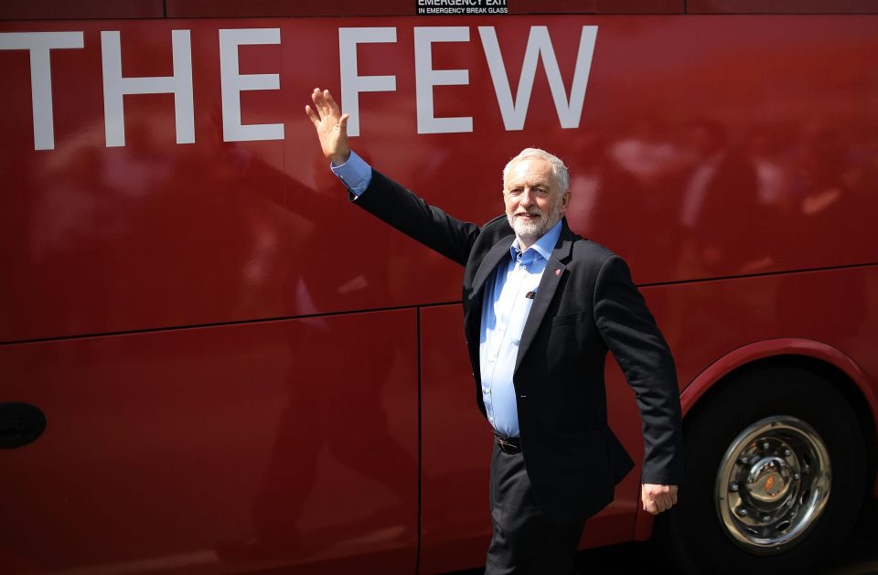  Jeremy Corbyn snapped in an awkward crop next to his election bus yesterday