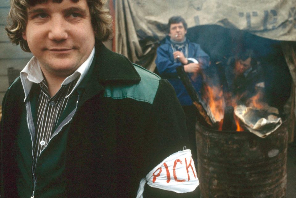  Lorry drivers are photographed on the picket line during strike action in 1979. Their walkout caused petrol stations to close as the oil could not be transported around the country