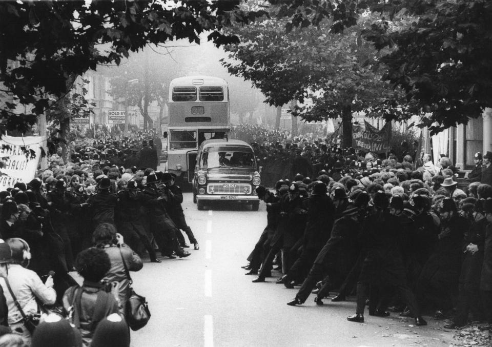  Hundreds of officers were deployed to restrain demonstrators during the 1977 industrial disputes