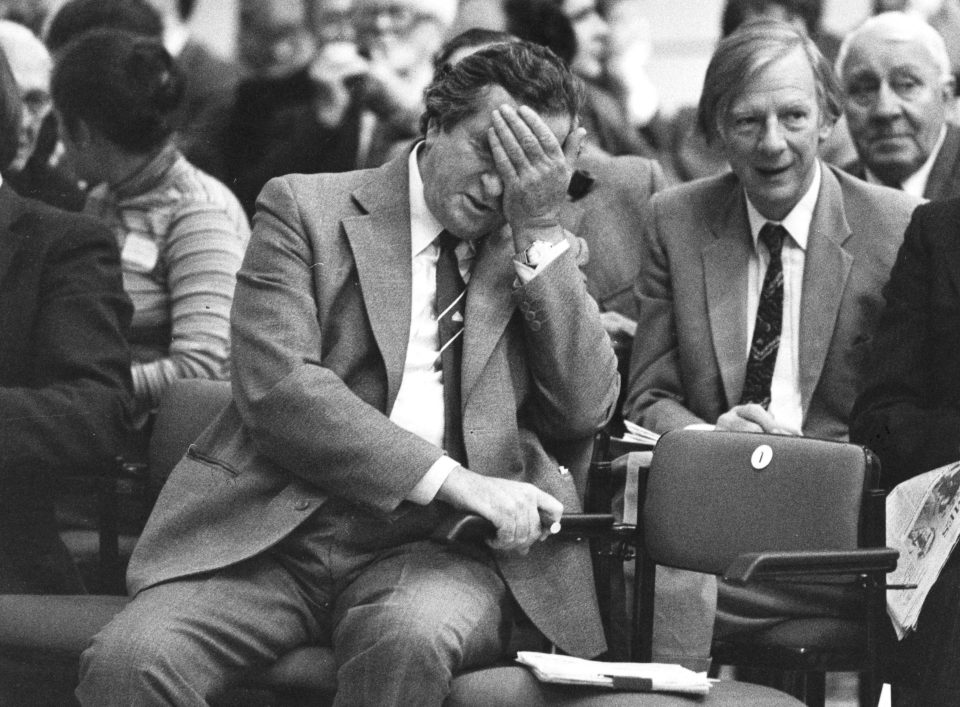  Chancellor of the Exchequer Denis Healey covers his face in 1977. The following year he announced guidelines that pay rises for public sector workers should be capped at five per cent