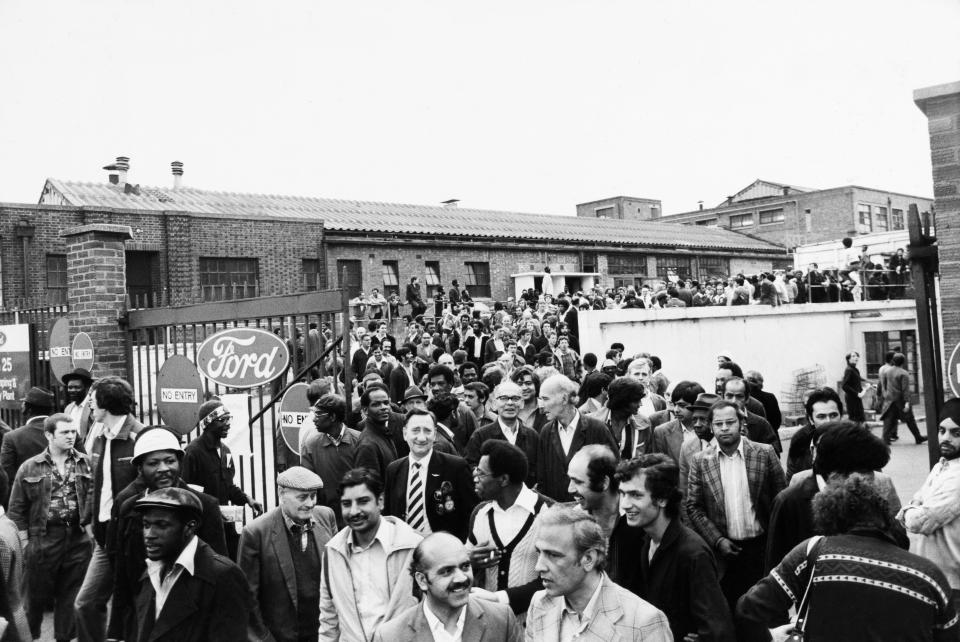  Hundreds of workers at the Ford factory in London walk out in 1978 over pay disputes. The strike sparked action from other sectors, including hospital staff and grave diggers