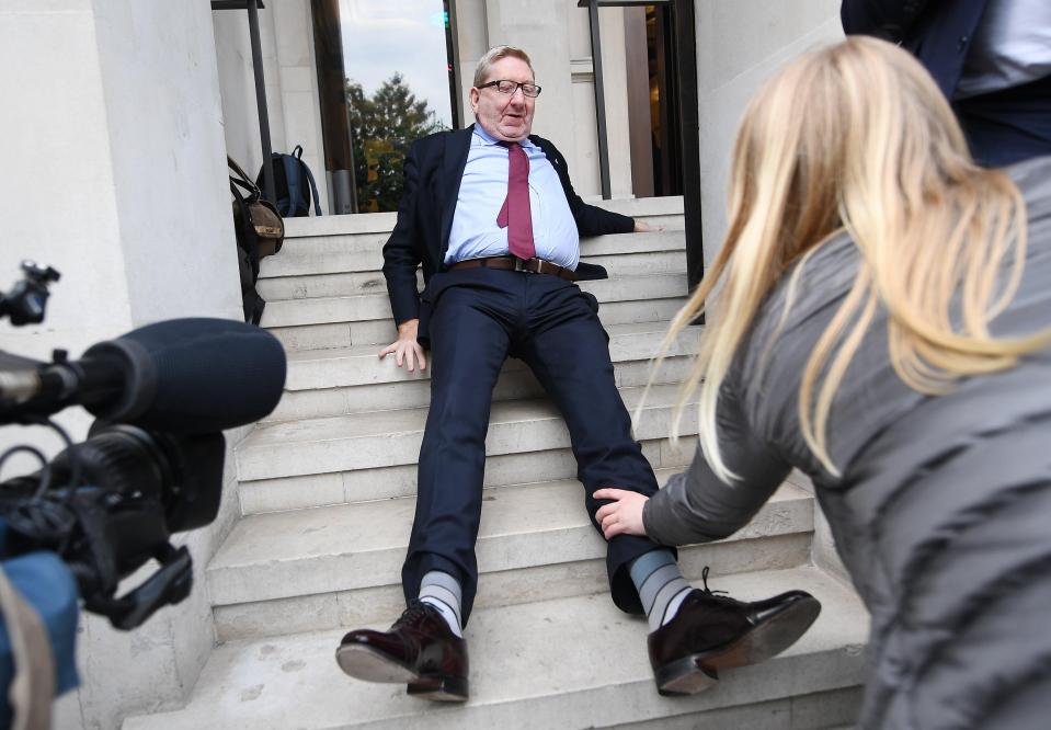  Union boss Len McCluskey slipped on the wet steps as he exited Labour's manifesto meeting last week