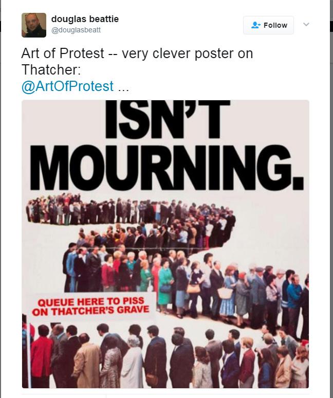 Labour man shares horrendous poster suggesting queues are to urinate on Margaret Thatcher’s grave