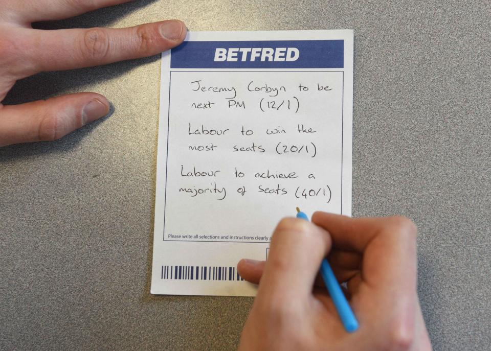 A unnamed gambler in his 20s put a total of £10,000 on Labour trouncing the Tories on June 8