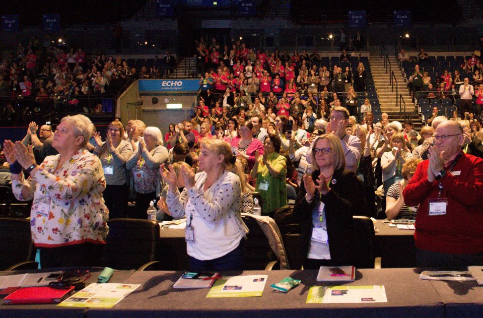  Mr Corbyn receives a standing ovation after his keynote address