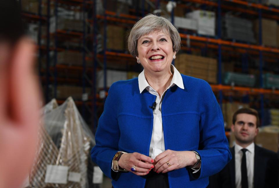  Mrs May also found time to speak to employees at a Screwfix distribution centre in Stoke On Trent