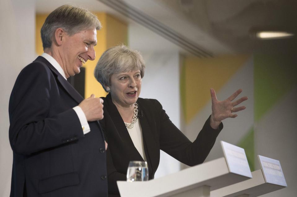  The PM appears at an election campaign event with Chancellor Philip Hammond