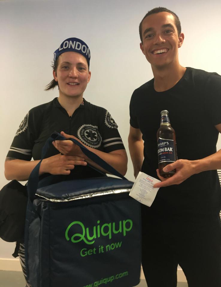  Tom Church, 26, pictured with the courier who delivered his Tesco order