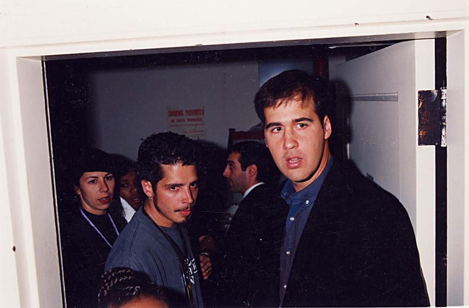  Chris Cornell and Krist Novoselic of Nirvana during 1994 MTV Video Music Awards at Radio City Music Hall in New York City