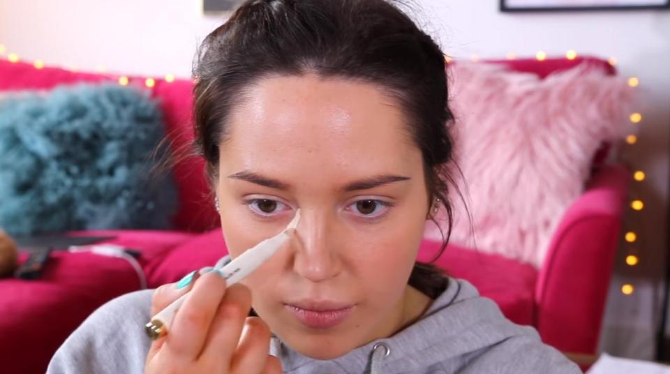  After applying the foundation, Gabbie gave the £6.99 concealer pen a go