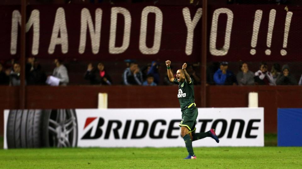  Wellington Paulista celebrates after netting opening goal against Lanus