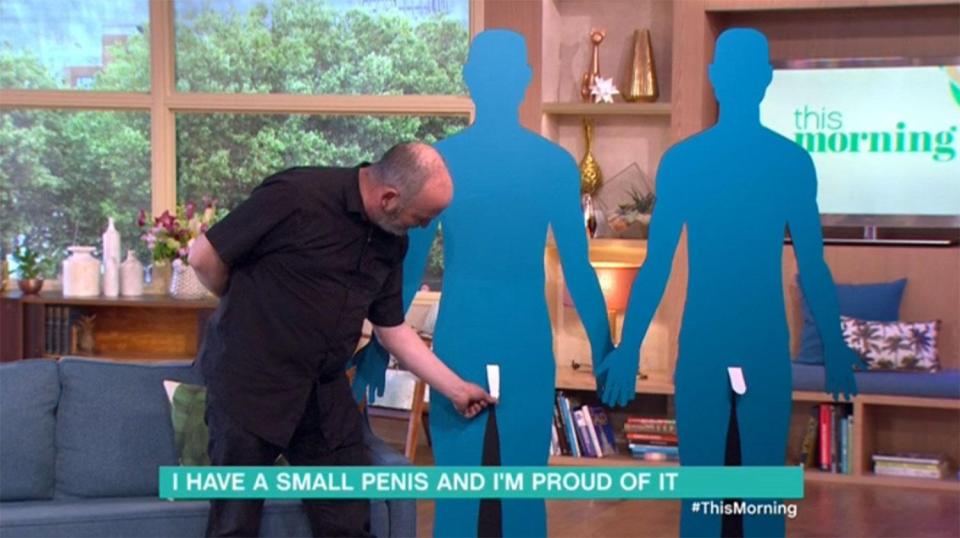  Ant extended the prop to demonstrate the four inches that his member grows to when erect