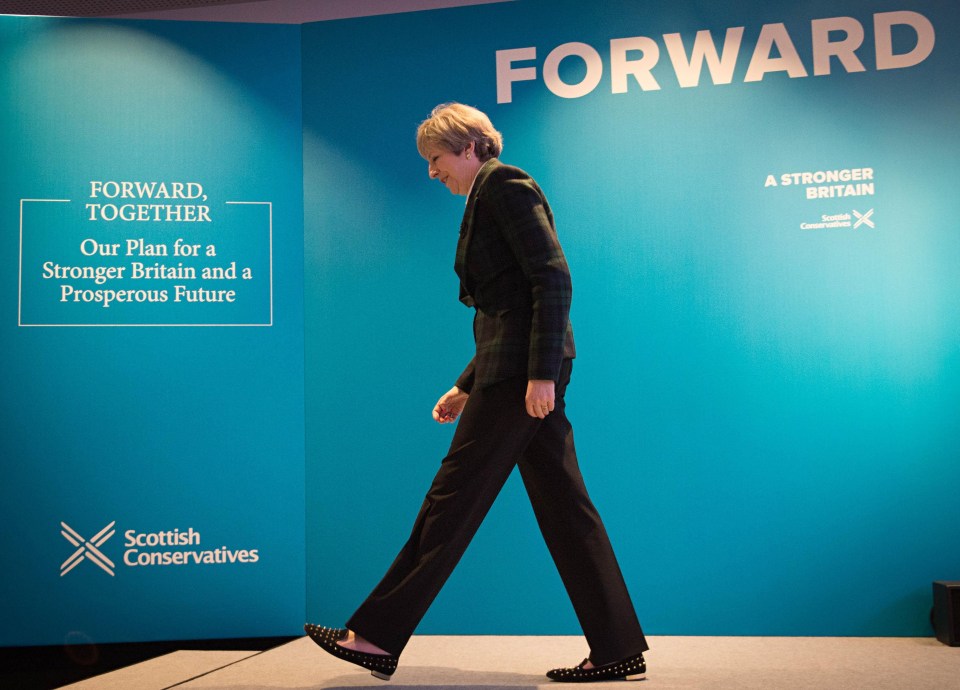 The PM wore the £215 Russell and Bromley flats while launching the Scottish Tory manifesto 