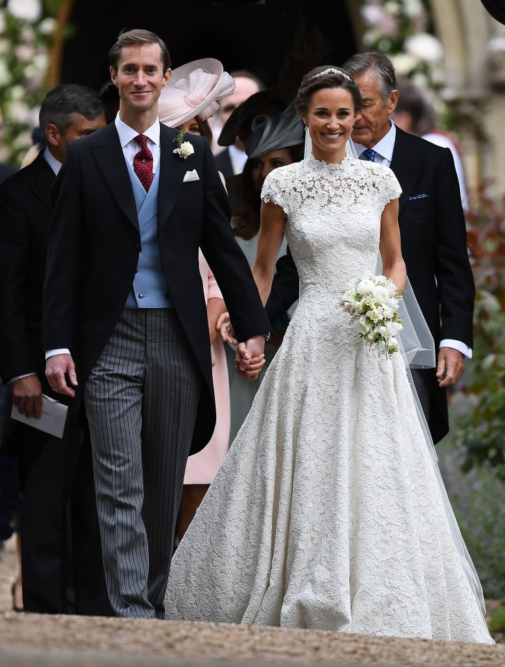 Pippa wore a bespoke ivory lace gown by British designer Giles Deacon, which is said to be crafted to create the impression of being seamless