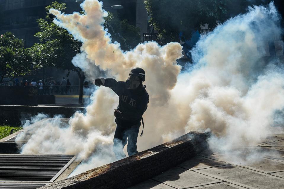  Demonstrators clashed with riot police during a the protest