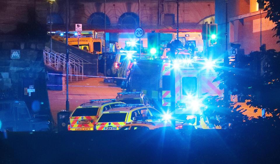  Emergency services at the scene in Manchester