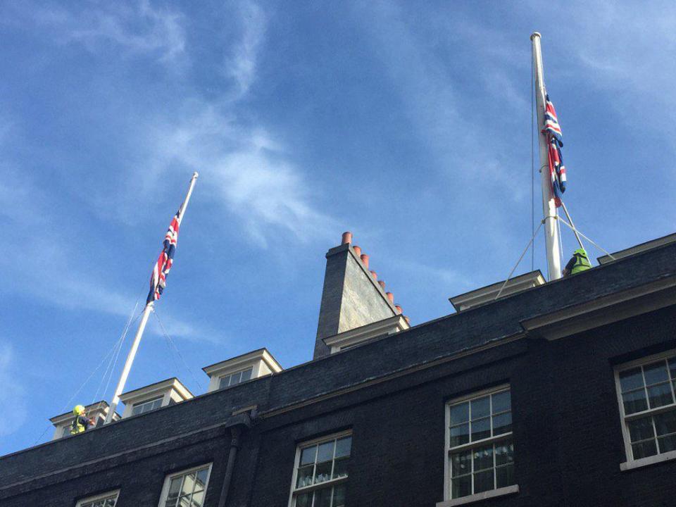  Flags have been lowered to half-mast in Downing Street in honour of the victims