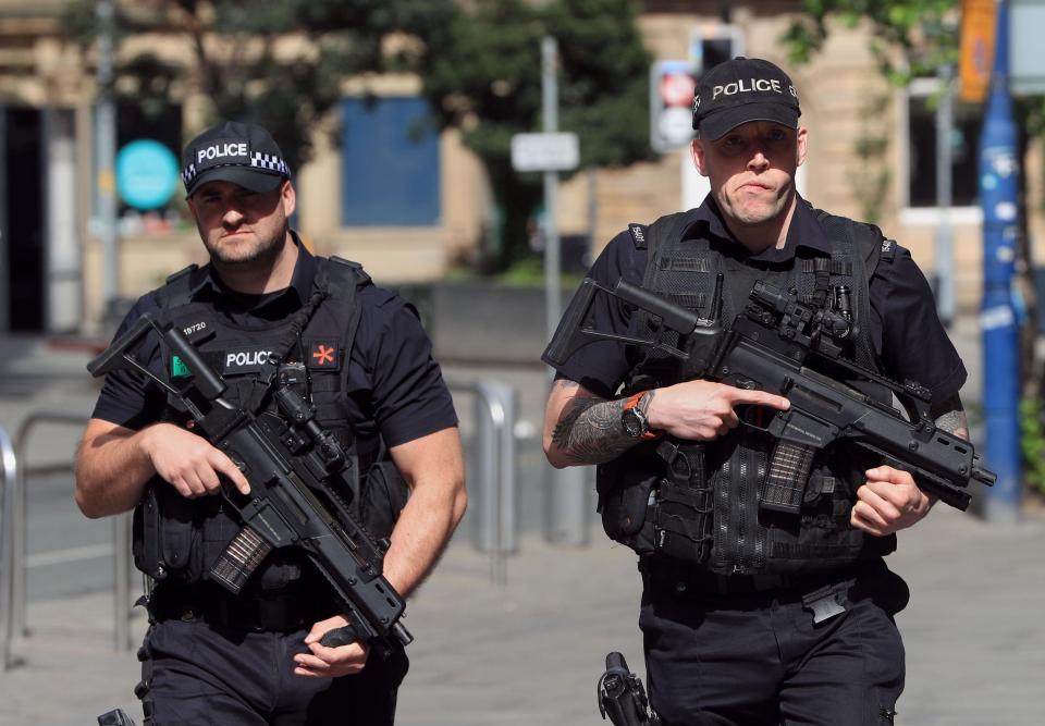  Armed cops patrol the streets of Manchester in the aftermath of the terror attack