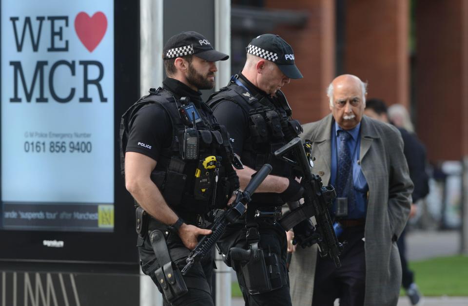 Armed cops have flooded the centre this morning in the aftermath of the bombing