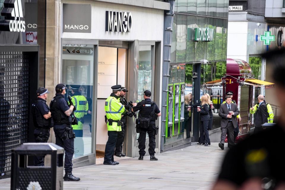 Armed cops were seen outside the centre of Market Street in the city centre 