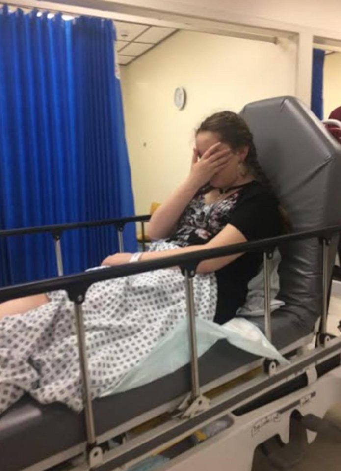  Olivia in hospital with her horror injuries after the gig last night