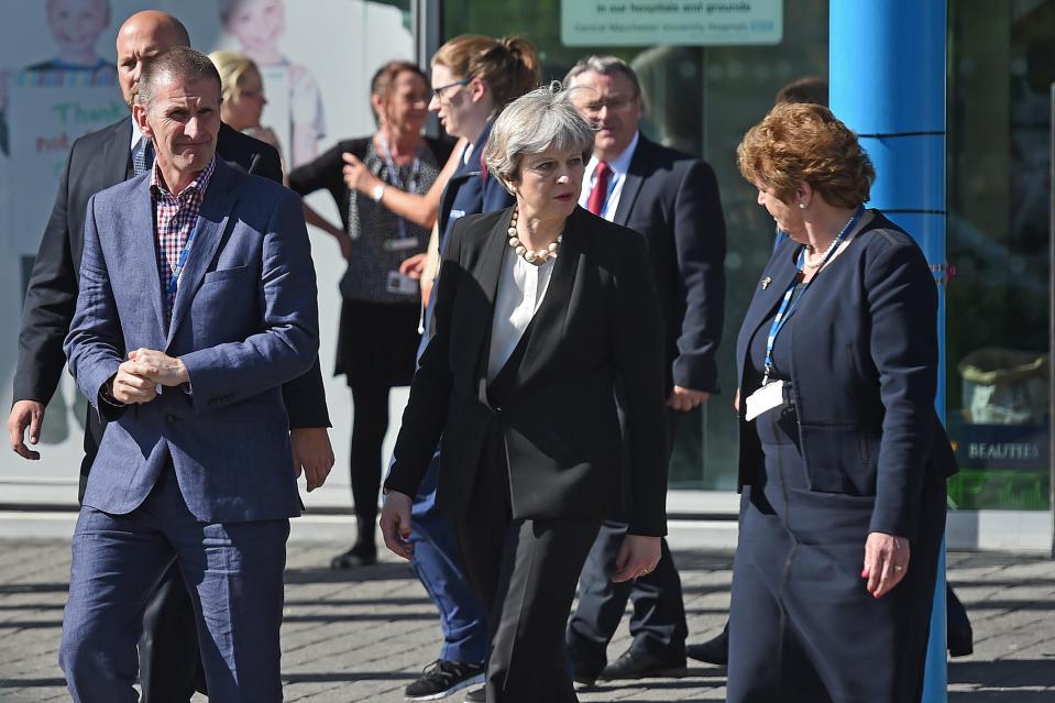  She has been visiting victims of the suicide bombing in Manchester Royal Infirmary hospital