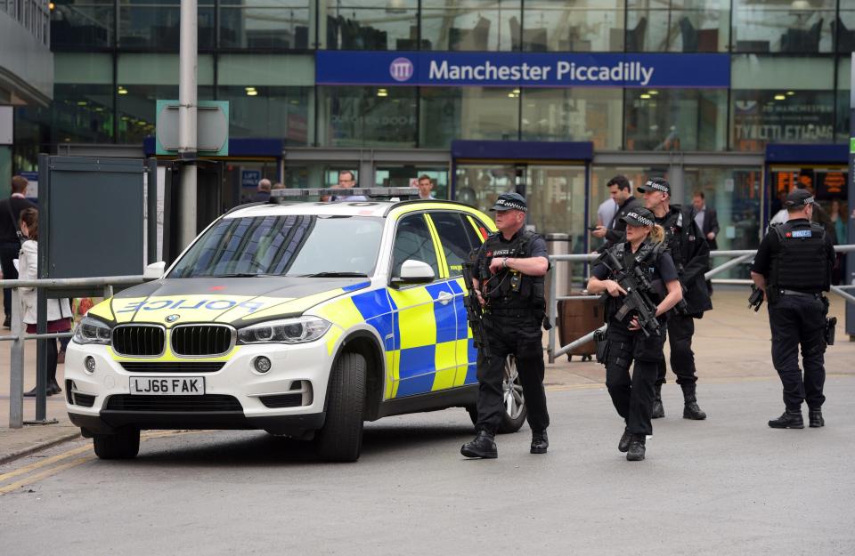  Gun cops on patrol in Manchester yesterday