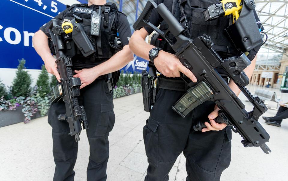  Officers with weapons are also out in force in Aberdeen yesterday