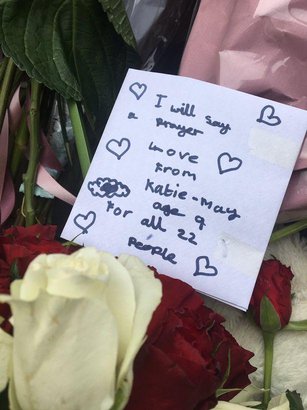  A heartbreaking note left by a nine-year-old girl in the wake of Monday night's terror attack