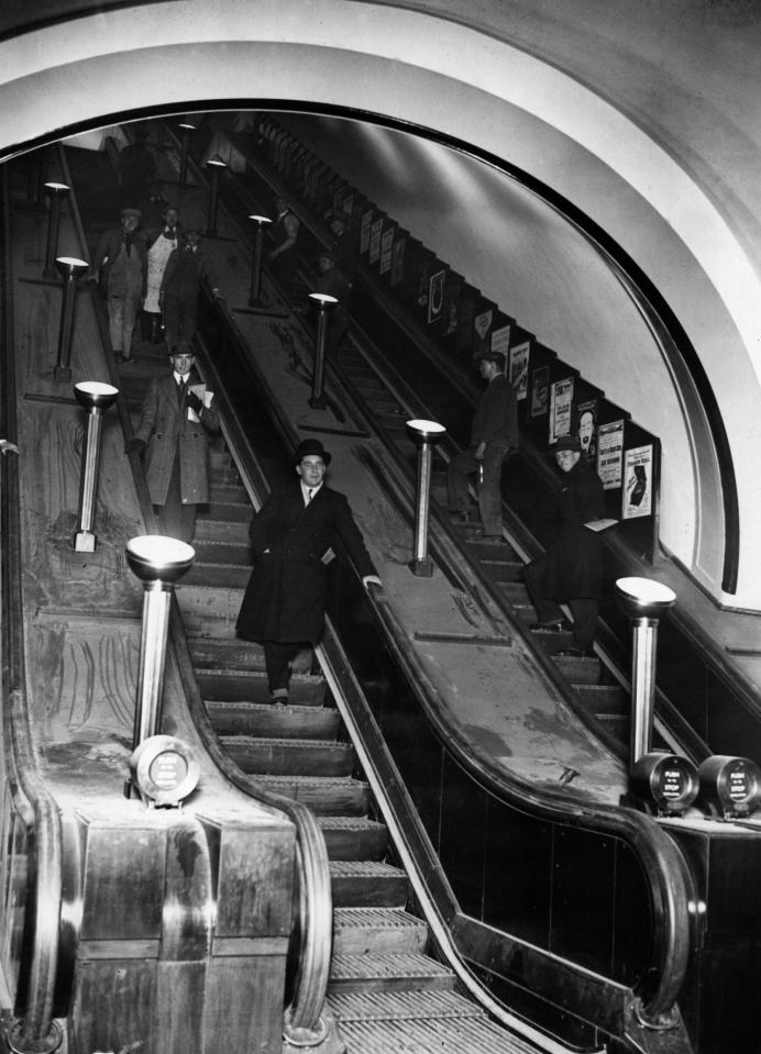  Passengers on the giant escalators at the newly opened Piccadilly Underground Station in 1928