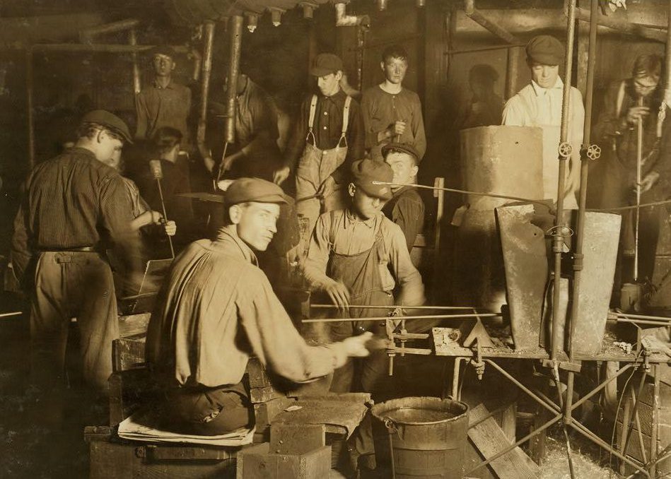  Both young and old can be seen pictured at the Wheaton Glass Works, Millville, New Jersey in 1909