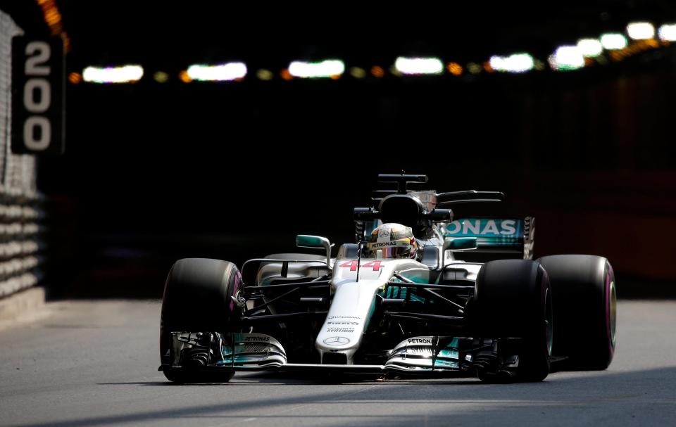  Mercedes' Lewis Hamilton in action during the first free practice session