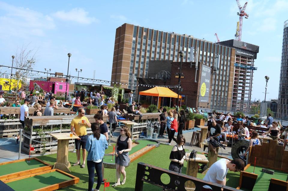  Roof East in London have a roller disco, an outdoor cinema, crazy gold and rooftop batting cages