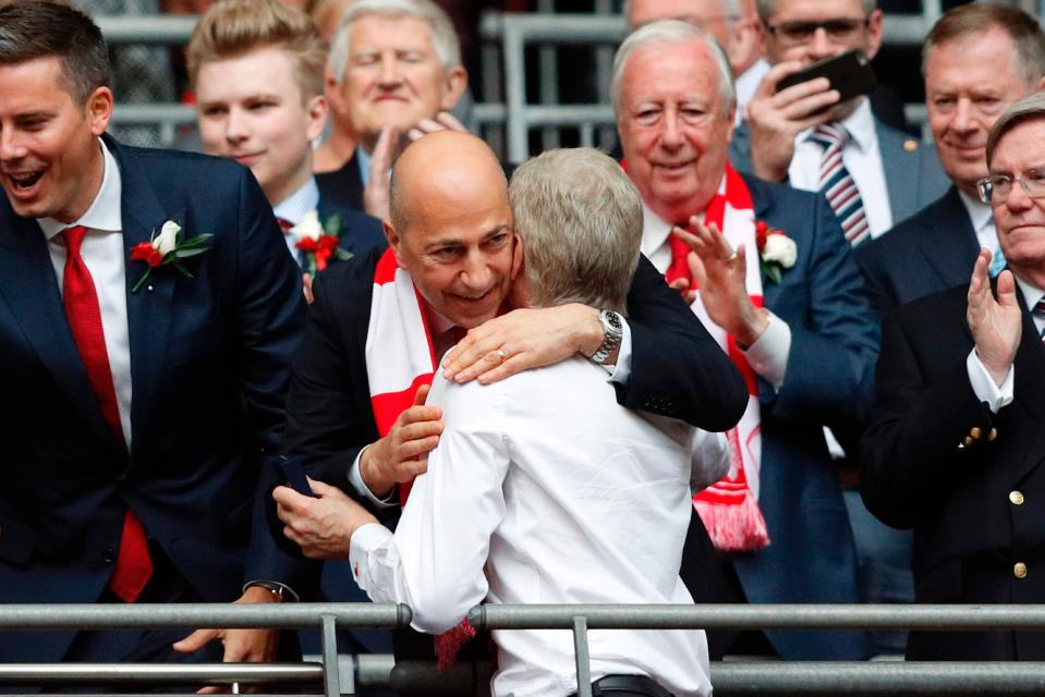  Ivan Gazidis and the former Monaco manager celebrate after the full-time whistle at Wembley on Saturday