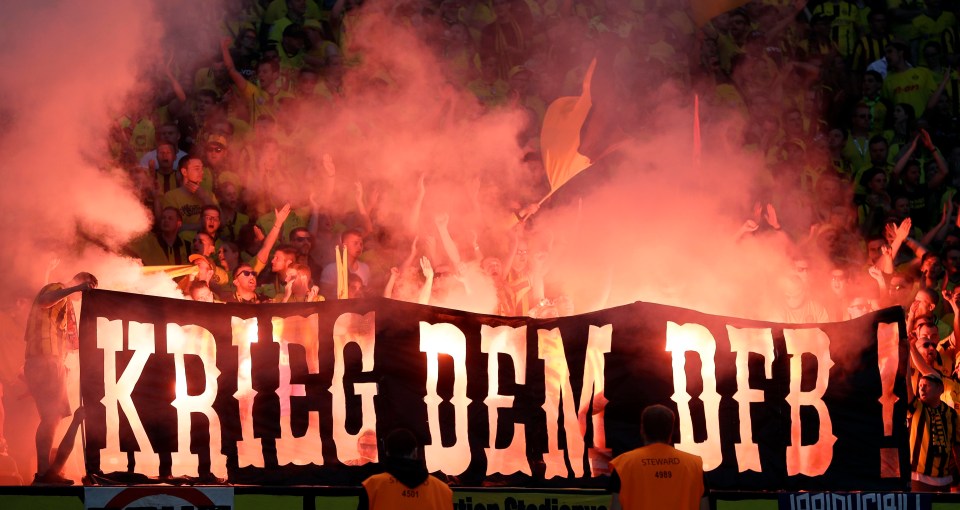 Passionate Eintracht Frankfurst fans cheer their team on at showpiece in Berlin