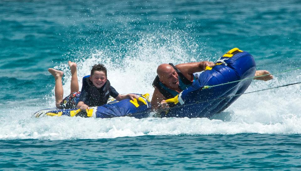  Kai and his granddad also headed out on some inflatable rafts to speed around the sea